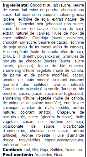 Ingredients list in French