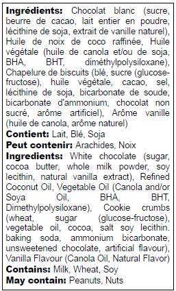 Ingredients list in English and French