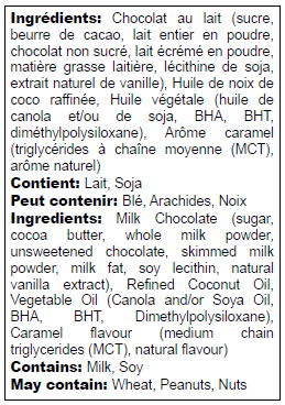 Ingredients list in English and French