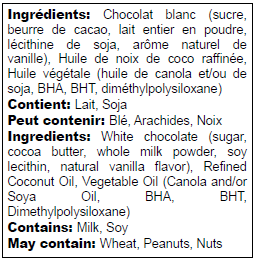Ingredients list in English and French