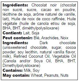 Ingredients list in English and French