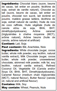 Ingredients list in English and French