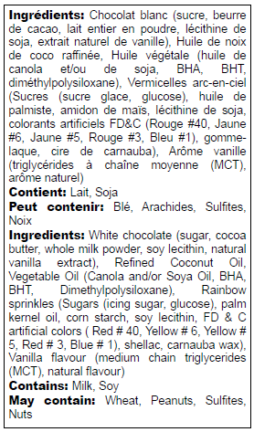 Ingredients list in English and French