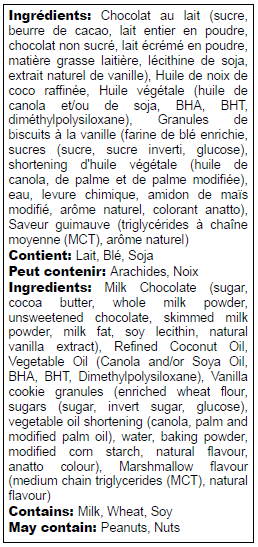 Ingredients list in English and French