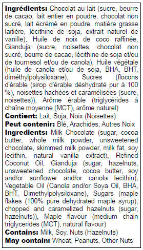Ingredients list in English and French