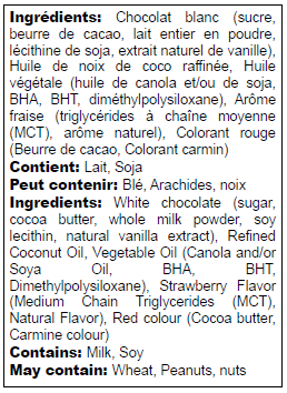 Ingredients list in English and French