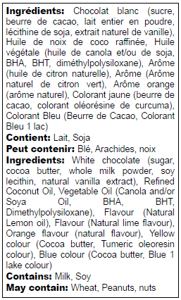 Ingredients list in English and French