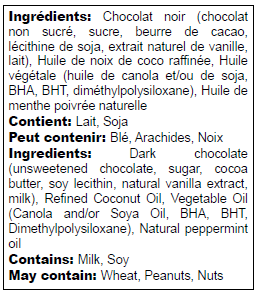 Ingredients list in English and French