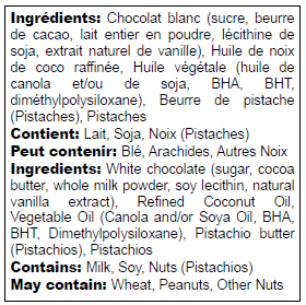Ingredients list in English and French