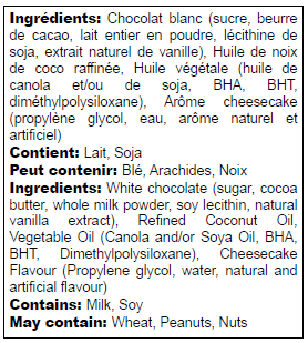 Ingredients list in English and French