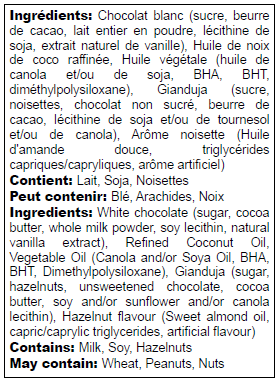 Ingredients list in English and French