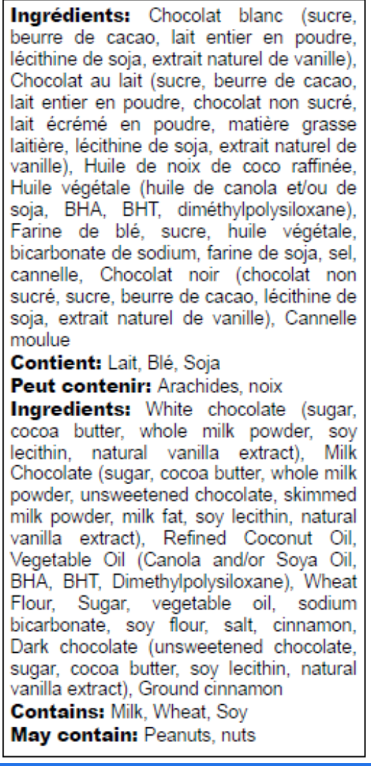 Ingredients list in English and French
