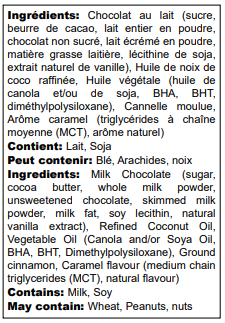 Ingredients list in English and French