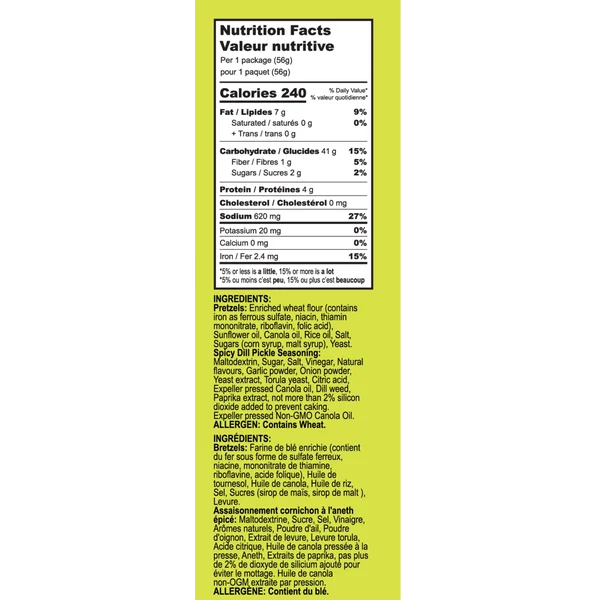 Spicy Dill Pickle - 48 × 56 g - Pretzel Pzazz - Canadian Distribution - Ships Free Within Canada on Orders Above CAD $199