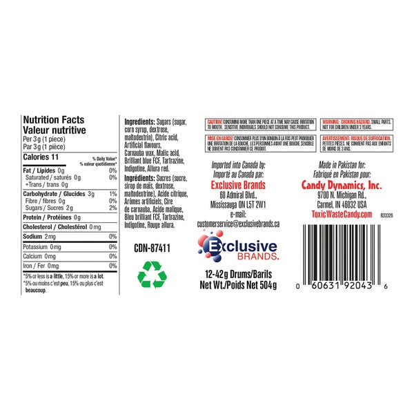 Bonbons acidulés en tambour - 48 × 48 g - Toxic Waste - Distribution canadienne - Livraison gratuite au Canada pour les commandes de plus de 199 $ CA