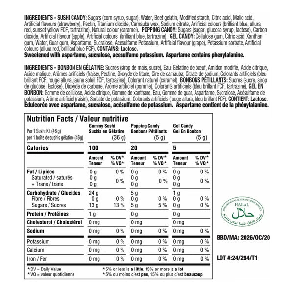 Sushi Gummy Tray - 40 × 46 g - Tajubo - Canadian Distribution - Ships Free Within Canada on Orders Above CAD $199