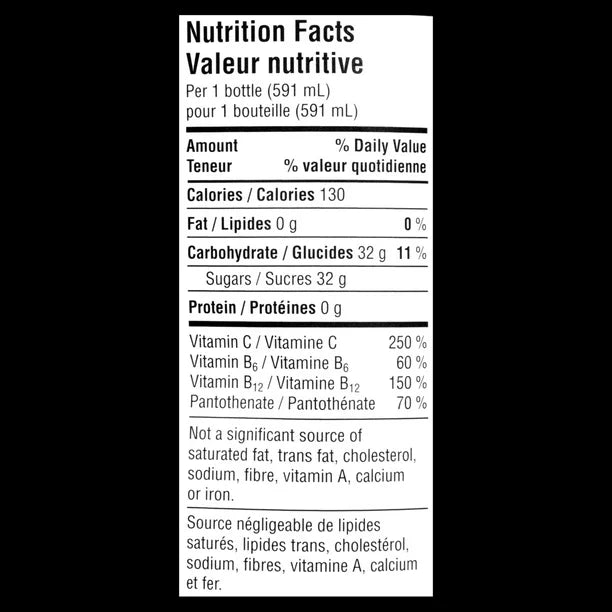 Nutritional Info of VITAMINWATER Mega C - Dragonfruit 12x591ml