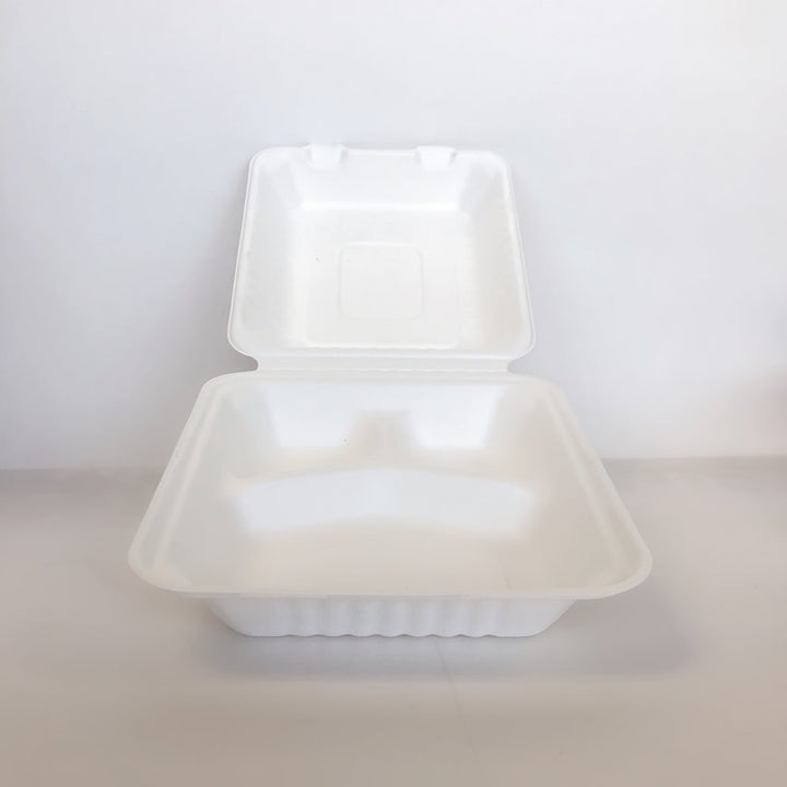  8" x 8" x 3" Sugarcane Clamshell 3 Compartment 200cs
