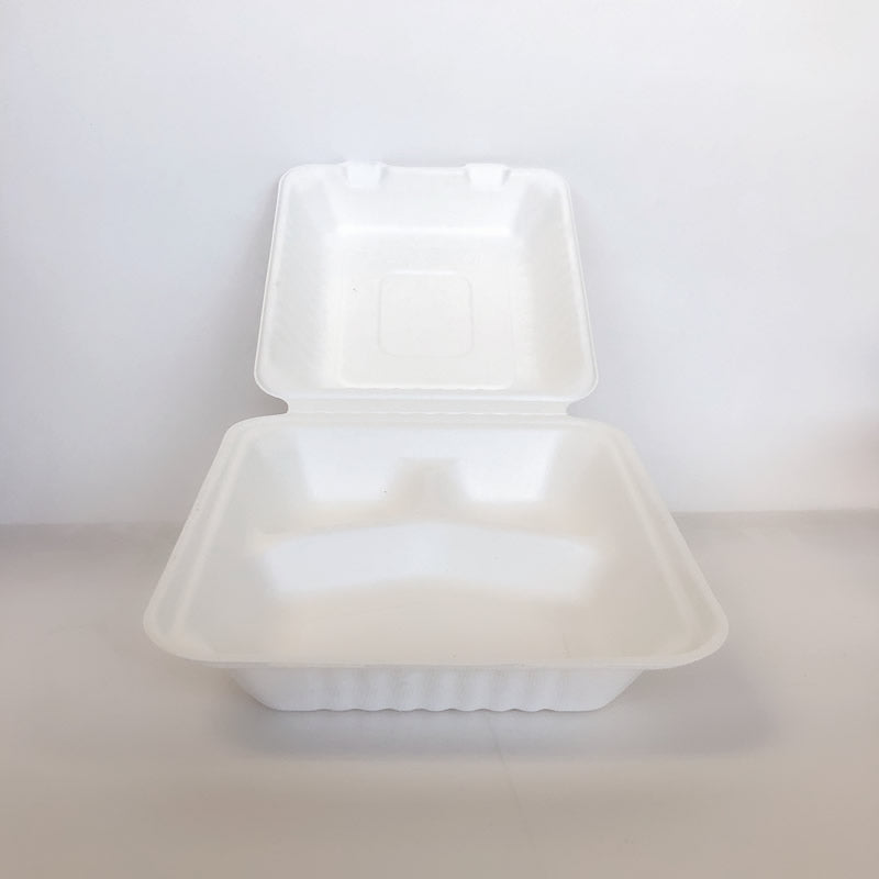  8" x 8" x 3" Sugarcane Clamshell 3 Compartment 200cs
