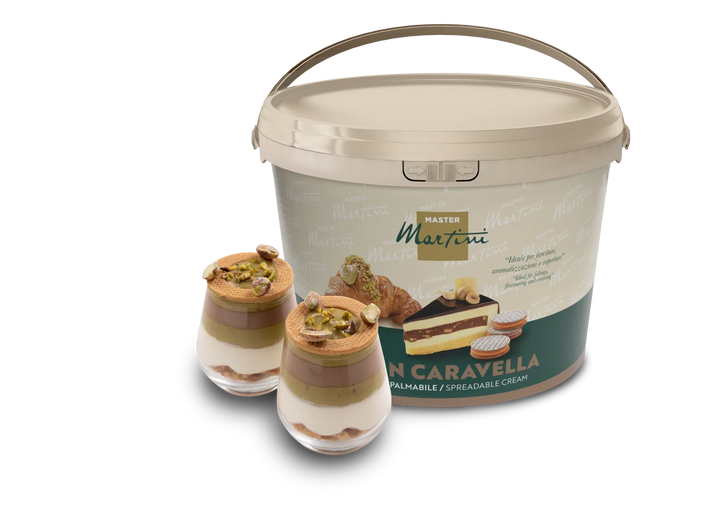 Crunchy Pistachio Filling - 5 KG Bucket - Gran Caravella Crunch Pistacchio Spreadable Cream - Master Martini Canada