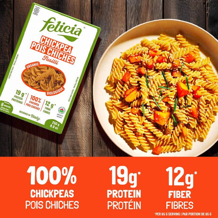 Felicia Organic Chickpea Fusilli Pasta – 2 x 250g - Canadian Distribution - Ships Free Within Canada on Orders Above CAD $199