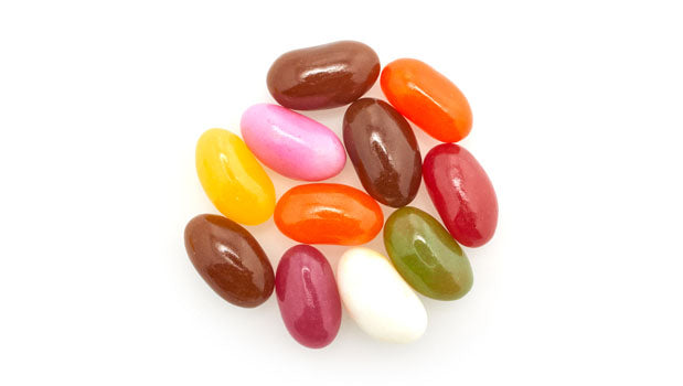 Colorful jelly beans on a white background