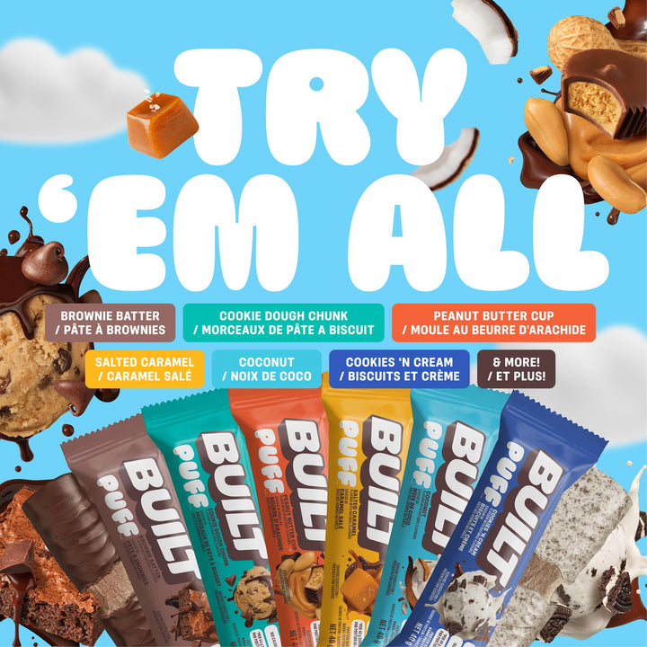 Built Bar Puff Protein Bars – Brownie Batter Flavor (12-Count Box) - Canadian Distribution - Ships Free Within Canada on Orders Above CAD $199