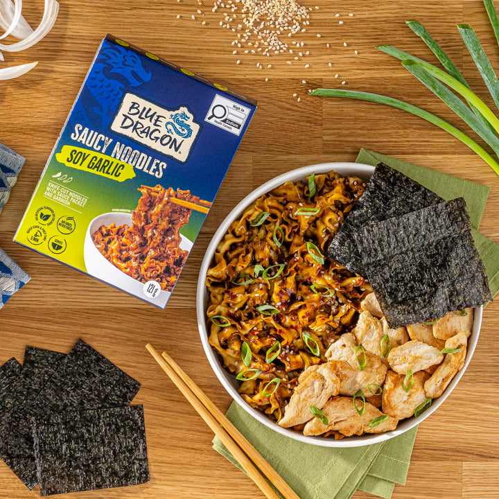 Blue Dragon Soy Garlic Saucy Noodles 2 x 121g – Ready in 5 Minutes - Canadian Distribution - Ships Free Within Canada on Orders Above CAD $199