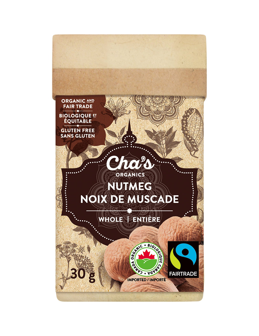 CHA'S ORGANIC Whole Nutmeg – 30g - Canadian Distribution - Ships Free Within Canada on Orders Above CAD $199