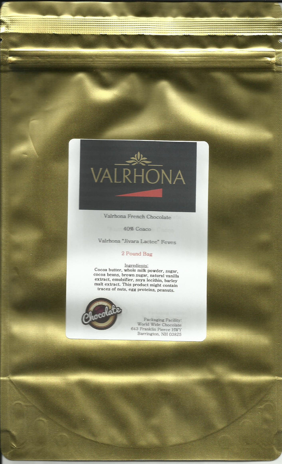 Valrhona Chocolat Jivara Lait Fèves (disques) 40% Cacao 2 lbs de Valrhona
