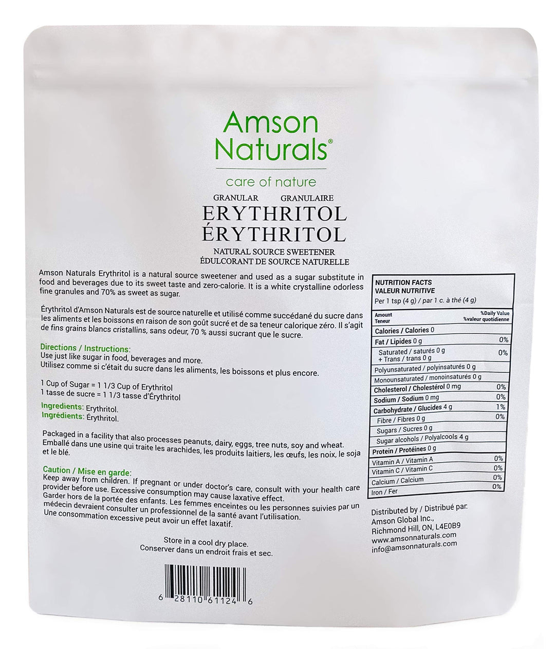 Amson Naturals – Erythritol – Granular Sweetener – 5 lb