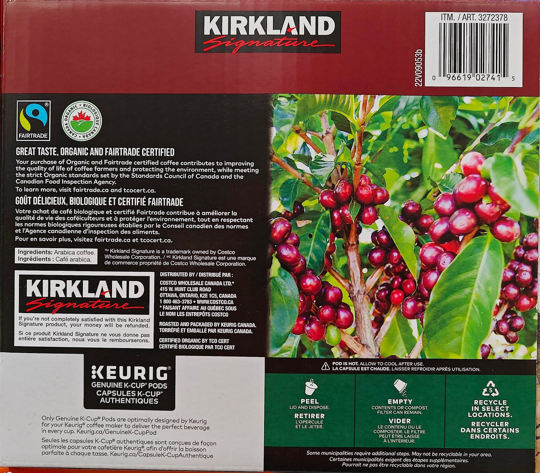 Kirkland Signature Organic Breakfast Blend Fair Trade Light Roast Coffee - 120 K-Cup Pods - Canadian Distribution - Ships Free Within Canada on Orders Above CAD $199