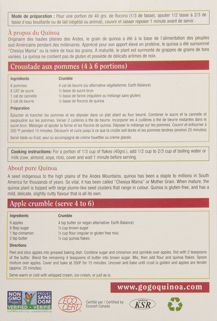 GoGo Quinoa Flakes Cereal - 2 x 350G Organic Breakfast - Canadian Distribution - Ships Free Within Canada on Orders Above CAD $199