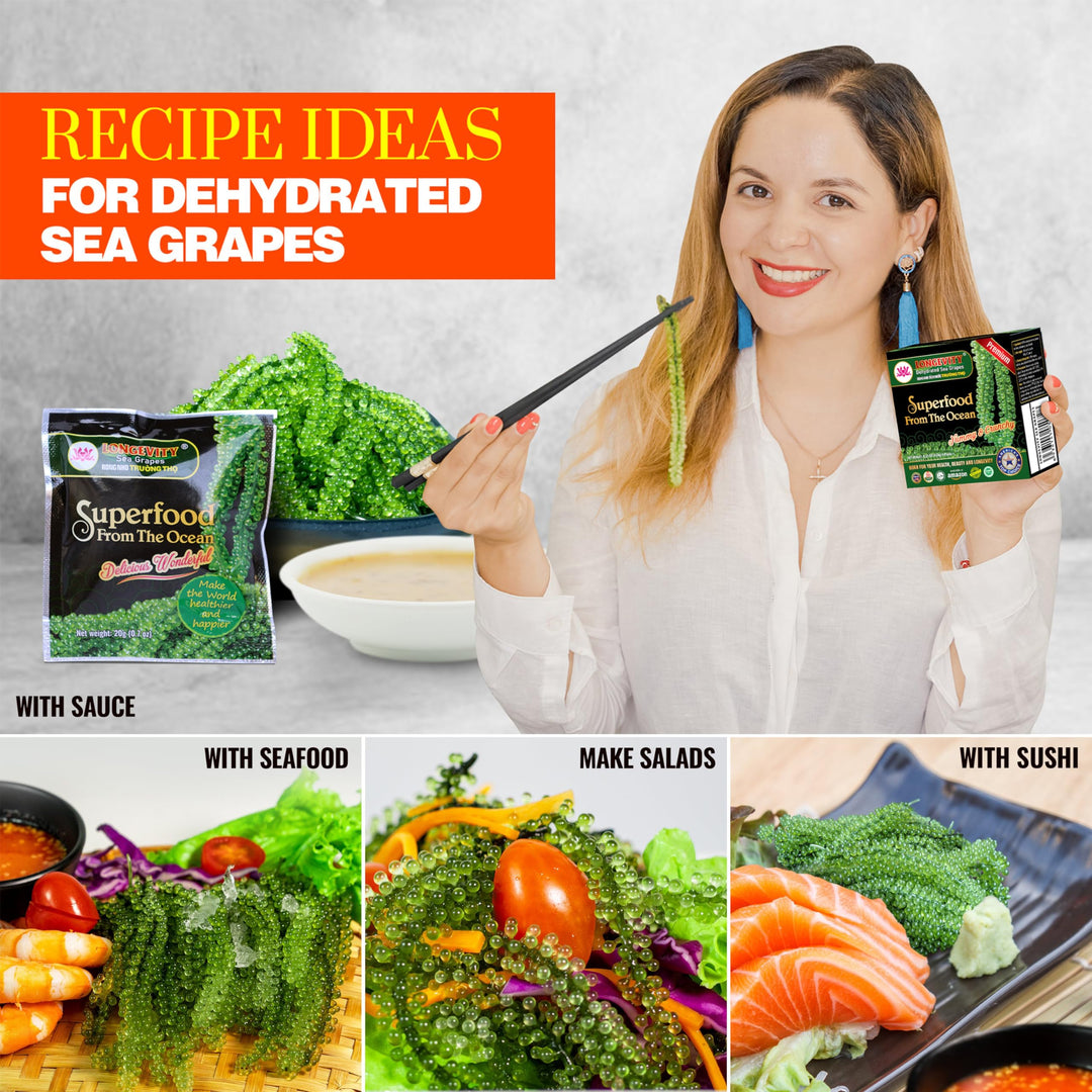 Longevity – Sea Grapes Umibudo Green Caviar – Original – 6 Pack – Dehydrated saltwater marinated