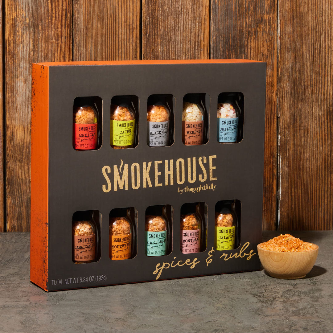 Thoughtfully (Smokehouse) – Gourmet Grilling Spice Set – Assorted Flavours – 10 Pack – Mini Glass Bottles