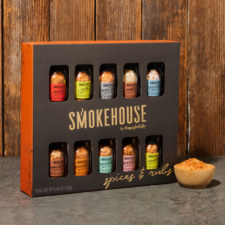 Thoughtfully (Smokehouse) – Gourmet Grilling Spice Set – Assorted Flavours – 10 Pack – Mini Glass Bottles