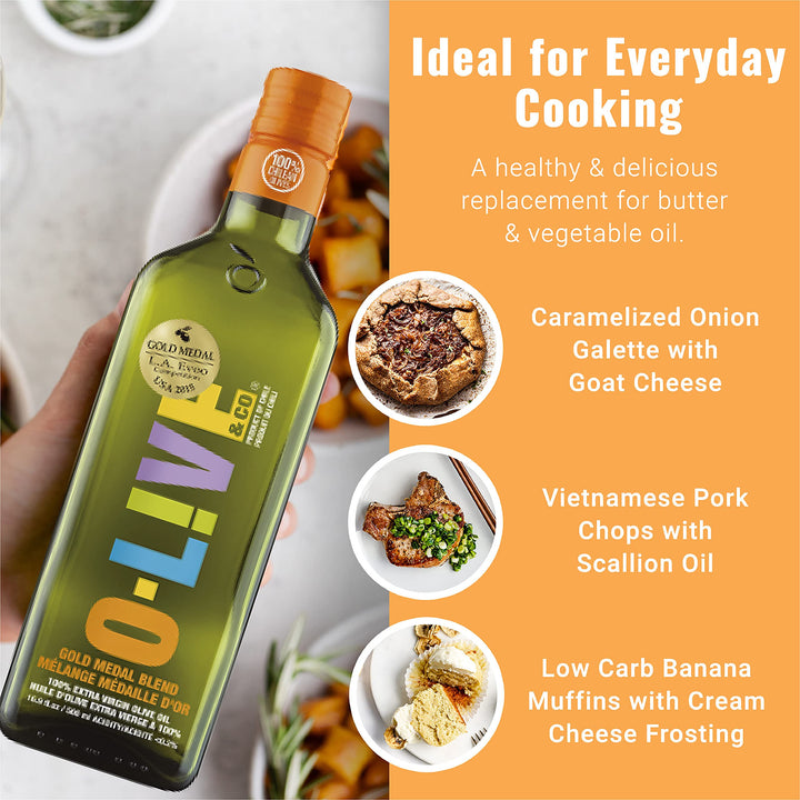 O-Live & Co. Gold Medal Winner Extra Virgin Olive Oil 500ml - Cold Pressed Premium Cooking Oil - Canadian Distribution - Ships Free Within Canada on Orders Above CAD $199