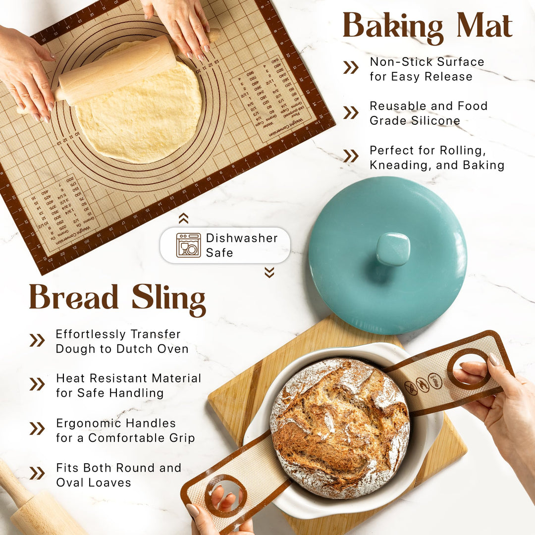 ABIOTO Sourdough Starter Kit - 9" Banneton Basket, 24oz Glass Jar & Complete Bread Baking Tools - Canadian Distribution - Ships Free Within Canada on Orders Above CAD $199
