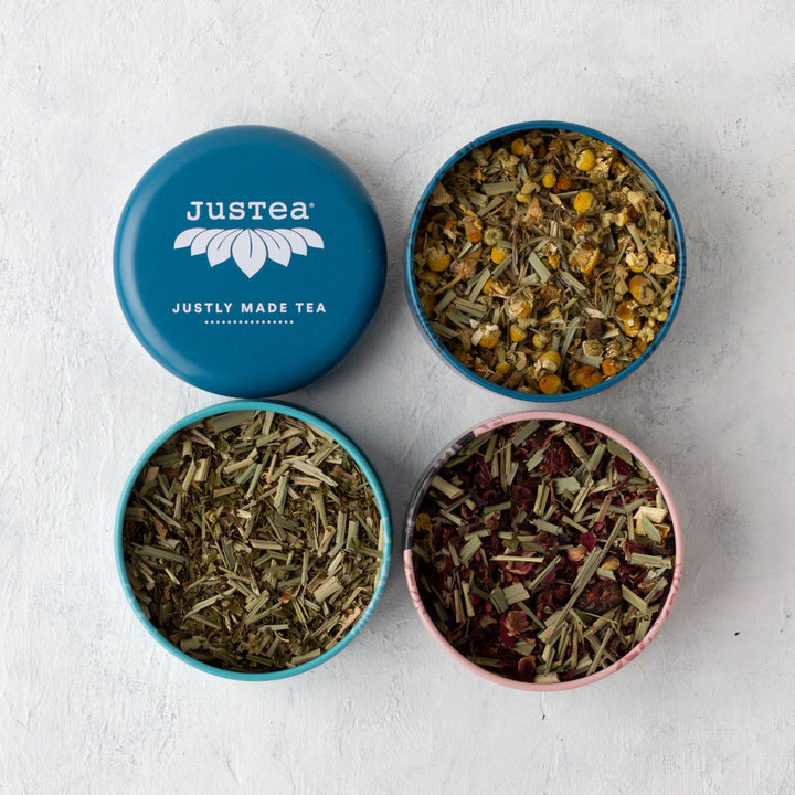 JusTea – Herbal Tea Trio – Variety Pack – Loose Leaf + Carved Spoon