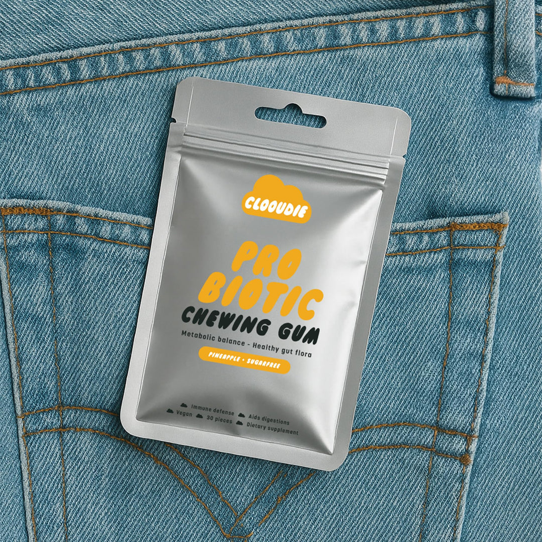 Clooudie Pro Biotic Chewing Gum - Pineapple Flavor - Vegan, Sugar Free - 30 Pieces - Canadian Distribution - Ships Free Within Canada on Orders Above CAD $199