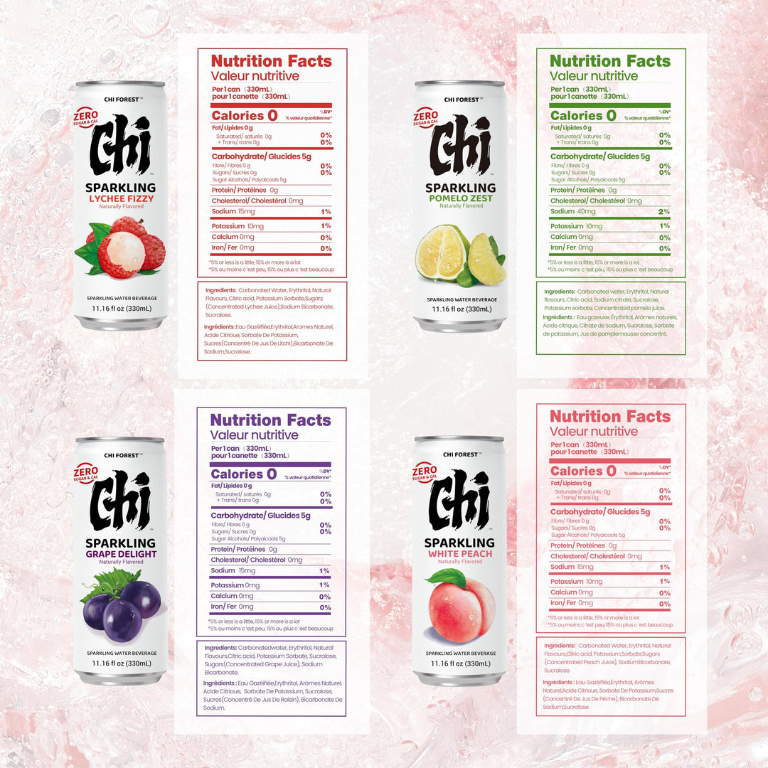 CHI FOREST – Sparkling Water – 4 Flavours – 24 Pack – Zero sugar