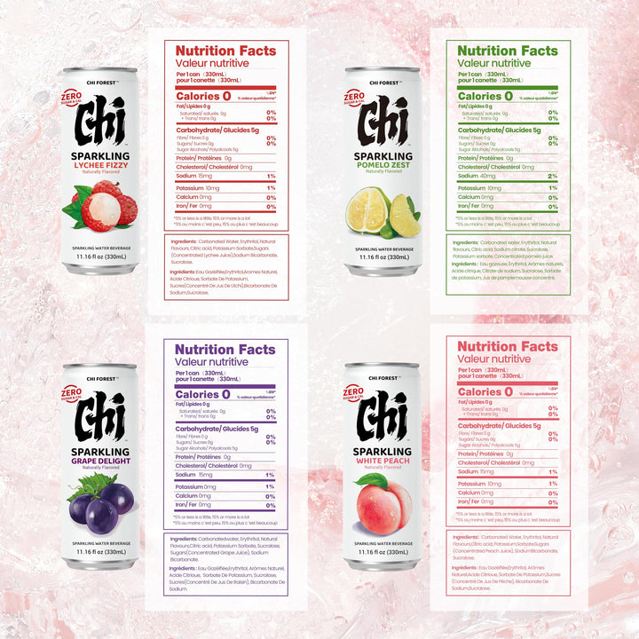 CHI FOREST – Sparkling Water – 4 Flavours – 24 Pack – Zero sugar