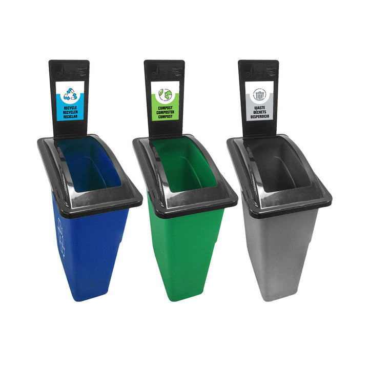 Slim Lid with Recycling/Organics/Waste Stations stickers - Sold By The Case