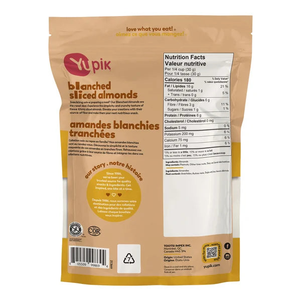 Sliced Almonds - 4 x 1 kg - Yupik - Canadian Distribution - Ships Free Within Canada on Orders Above CAD $199
