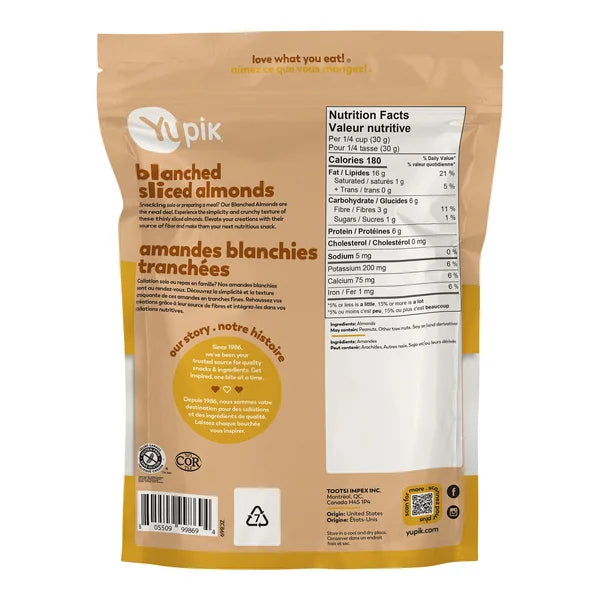 Sliced Almonds - 4 x 1 kg - Yupik - Canadian Distribution - Ships Free Within Canada on Orders Above CAD $199