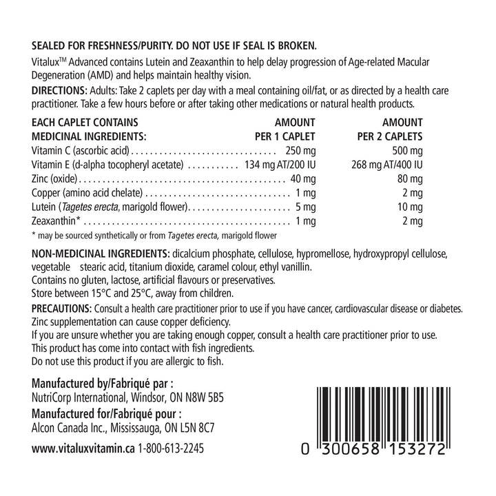 Advanced Ocular Multivitamin - 200 Coated Caplets - Vitalux - Health and Wellness - Canadian Distribution - Ships Free Within Canada on Orders Above CAD $199
