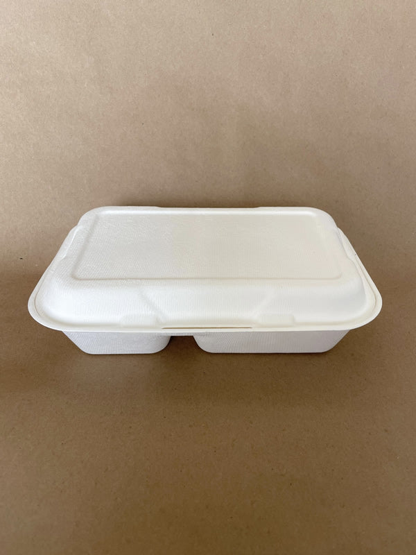 9" x 6" x 3" Sugarcane Clamshell 2 Compartment 250cs