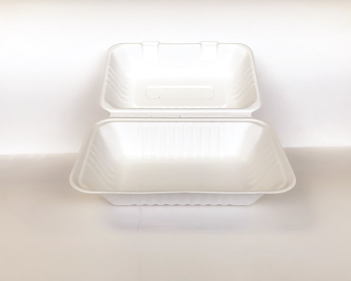 9" x 6"x 3" Sugarcane Clamshell 250cs BPI - Disposable Take Away Food Packaging - Canadian Distribution
