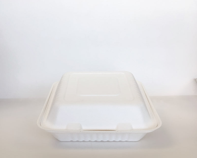 9" x 9" x 3" Sugarcane Clamshell 200cs BPI - Disposable Take Away Food Packaging - Canadian Distribution