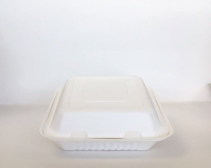 9" x 9" x 3" Sugarcane Clamshell 200cs BPI - Disposable Take Away Food Packaging - Canadian Distribution